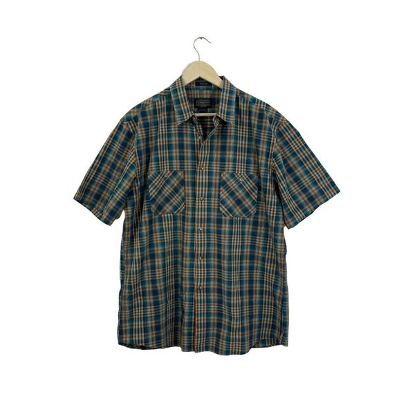 Pendleton Large Santiam Button Front Shirt Plaid Short Sleeve Cotton Mens READ - Picture 1 of 12